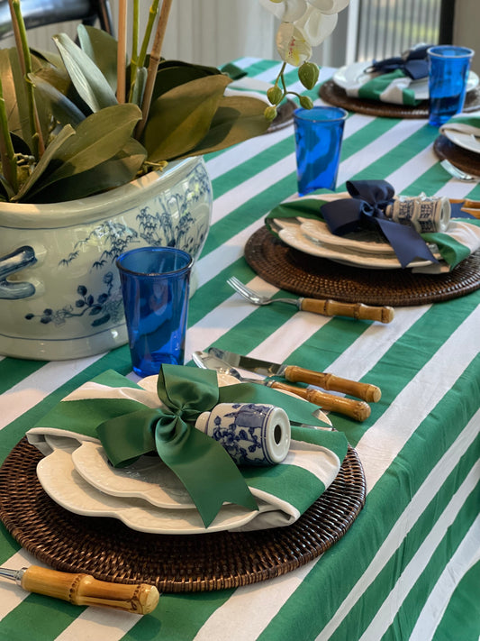 PRIMROSE REGATTA GREEN STRIPE TABLECLOTH