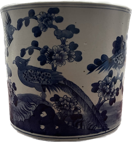 PHEASANT BLOOM BLUE & WHITE ORCHID POT